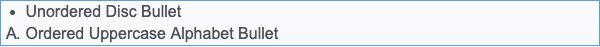 Example of bulleted lists in email showing standard bullets