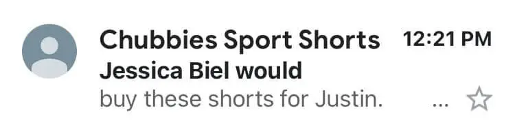 Example of preview text from Chubbies Sport Shorts