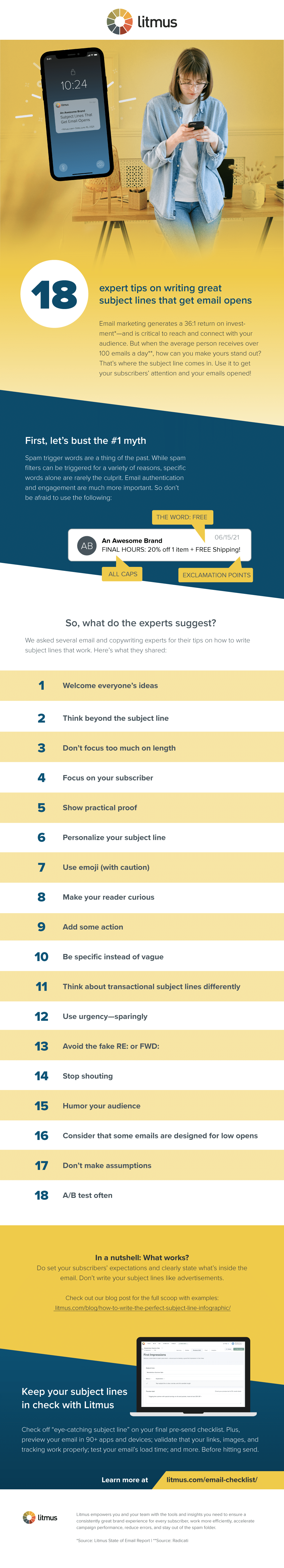 18 email subject line tips infographic