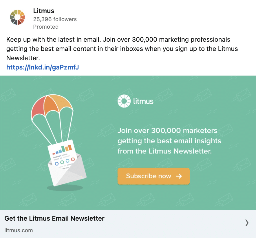 Ad on LinkedIn to promote our newsletter