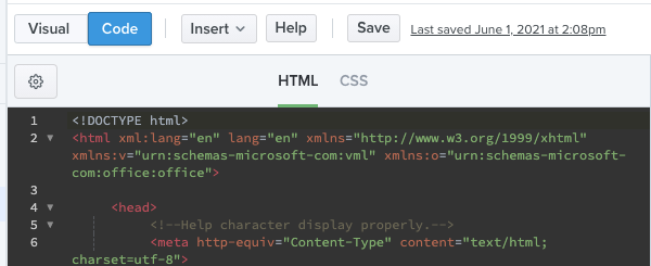 Litmus Builder code editor menu on the left side zoomed in