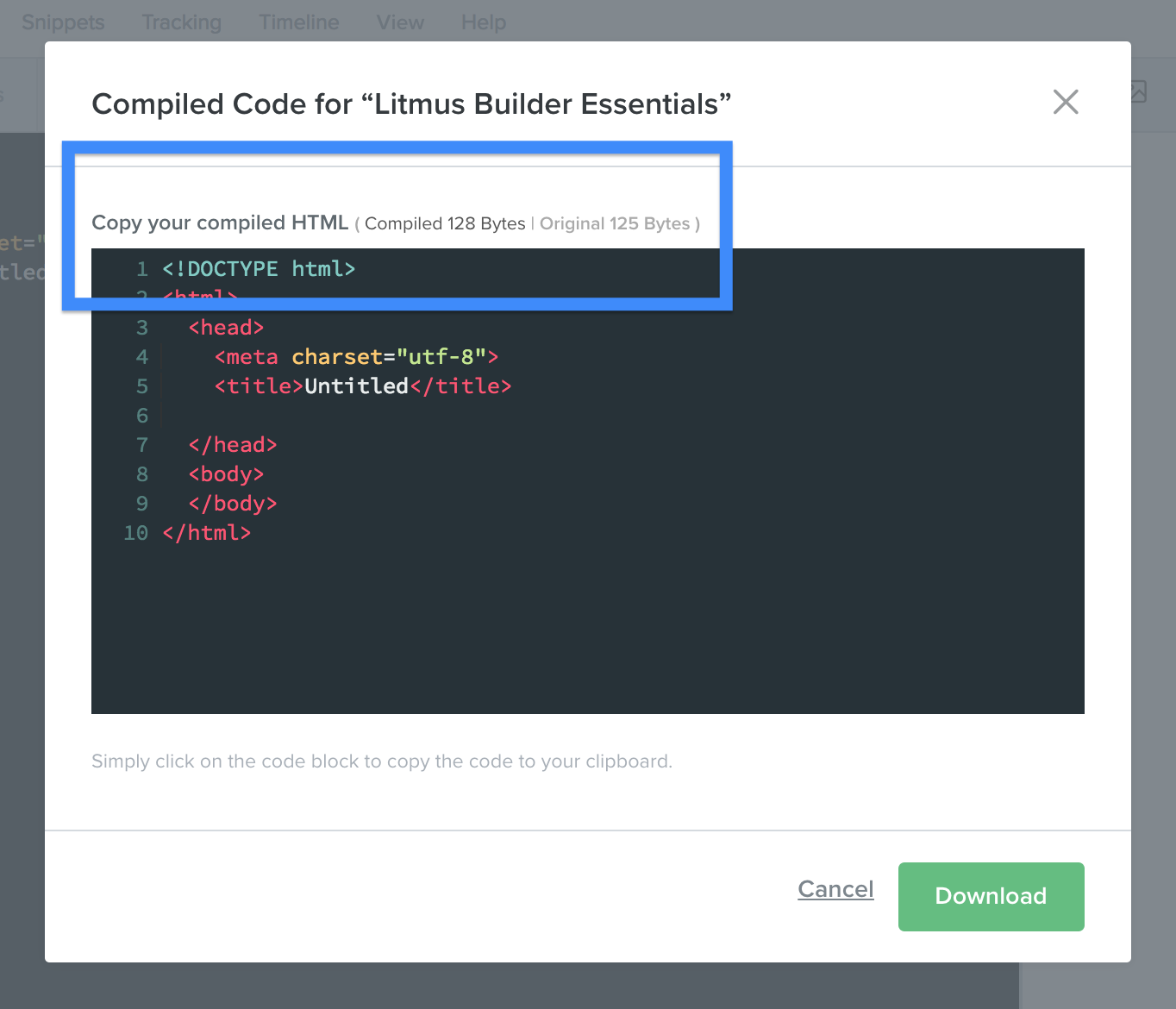 file size info when compiling HTML in Litmus Builder