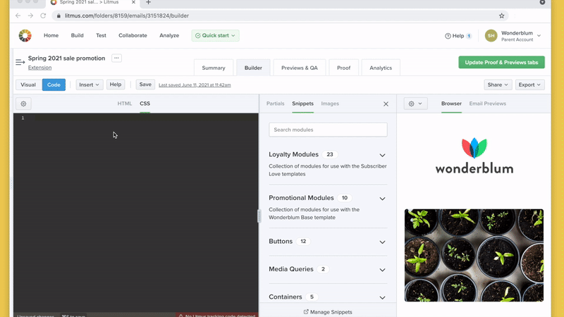 expanding snippets in Litmus Builder