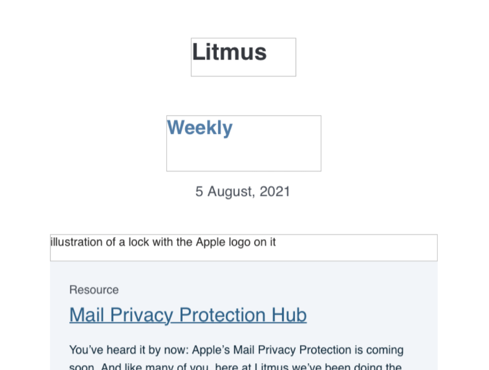 Litmus Weekly with images off and styled ALT text