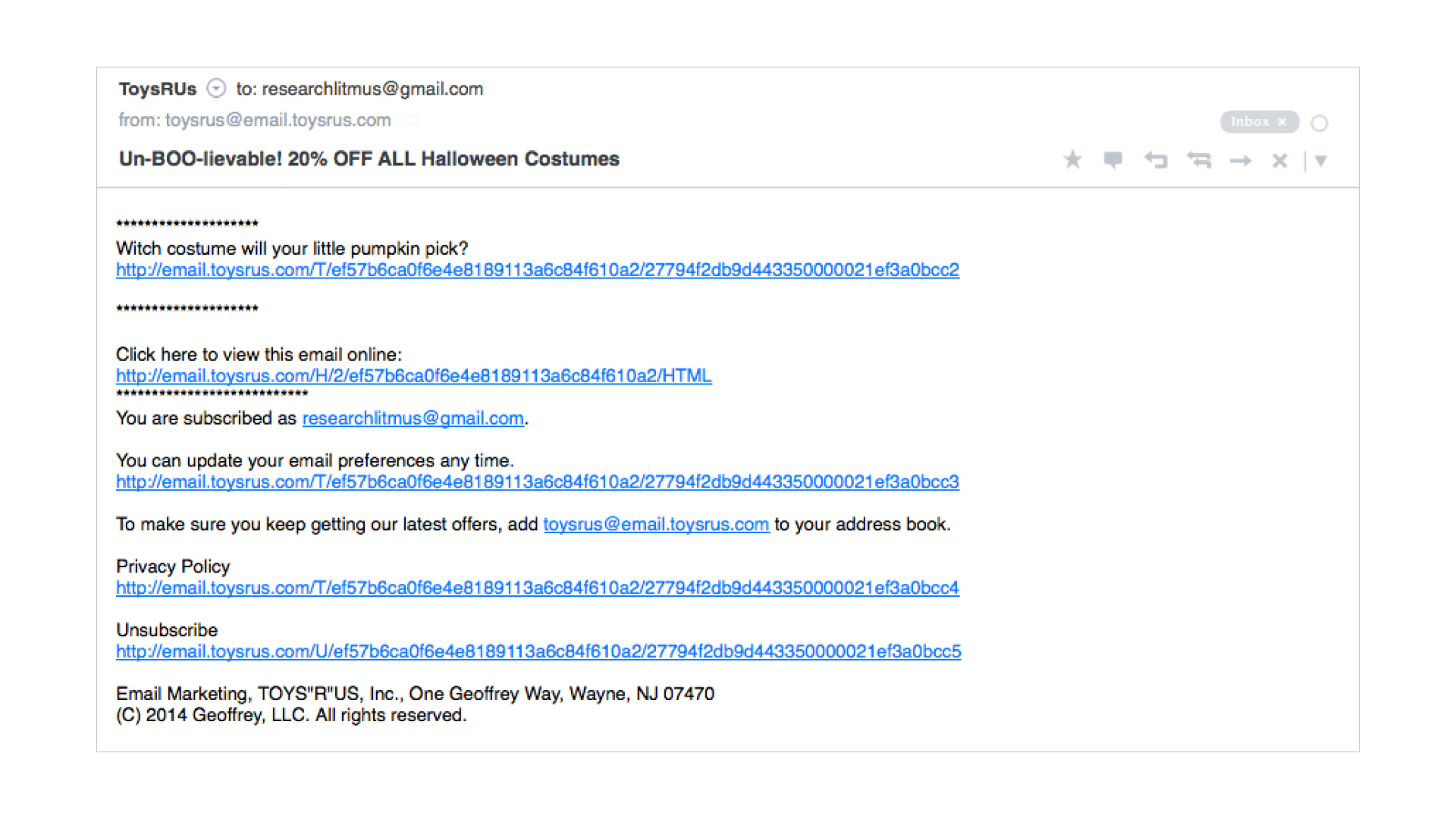 example of a single CTA and view online link in plain text emails