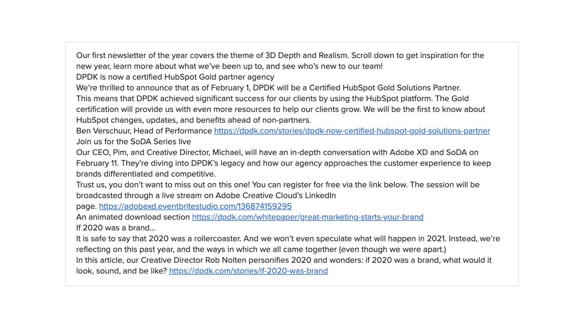 example of crowded plain text in plain text emails