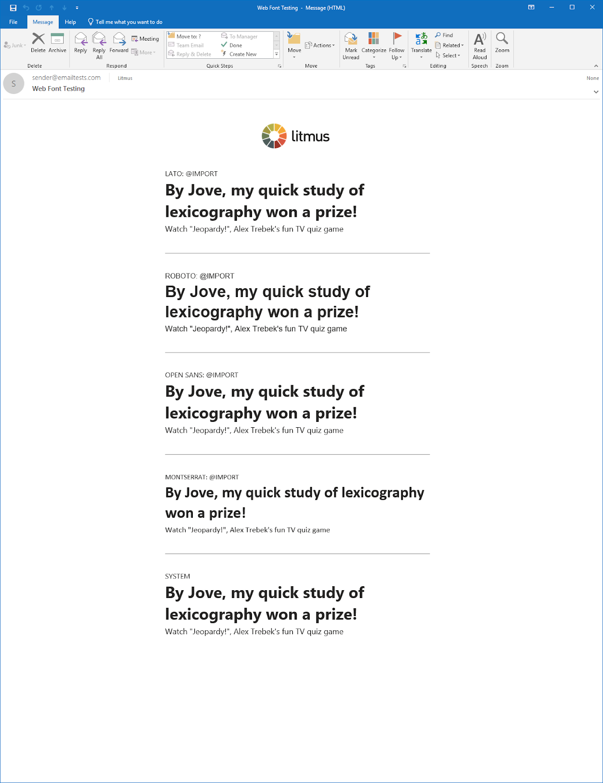 testing web fonts in outlook