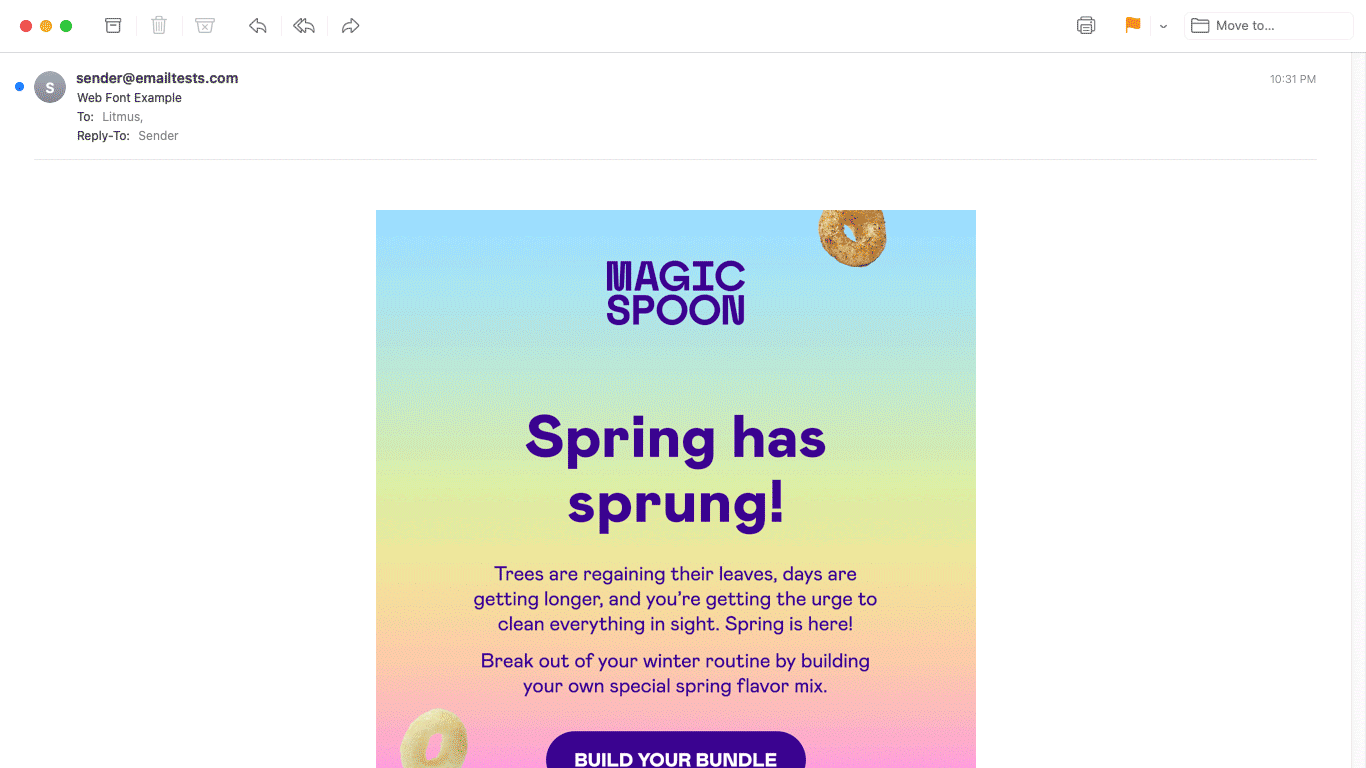 Magic Spoon email example of web fonts with and without images
