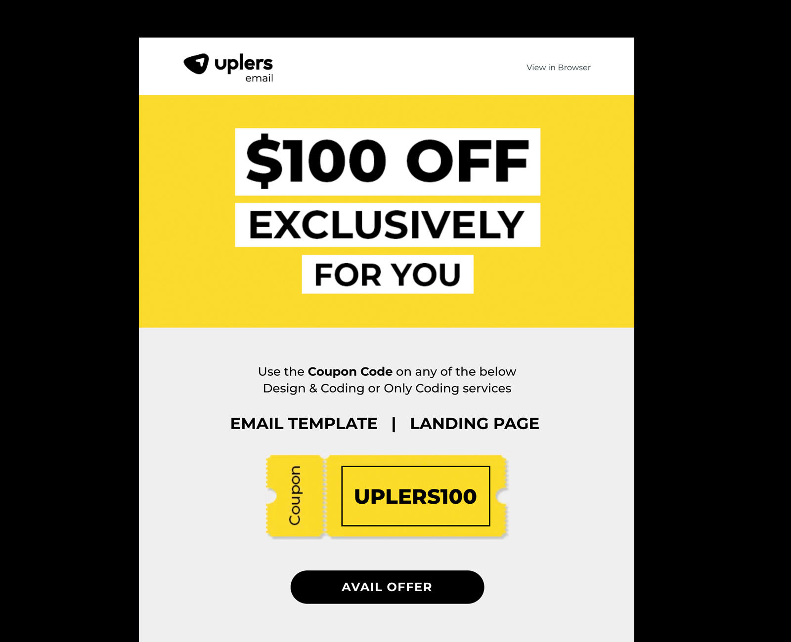 Uplers example of email background image for coupon code