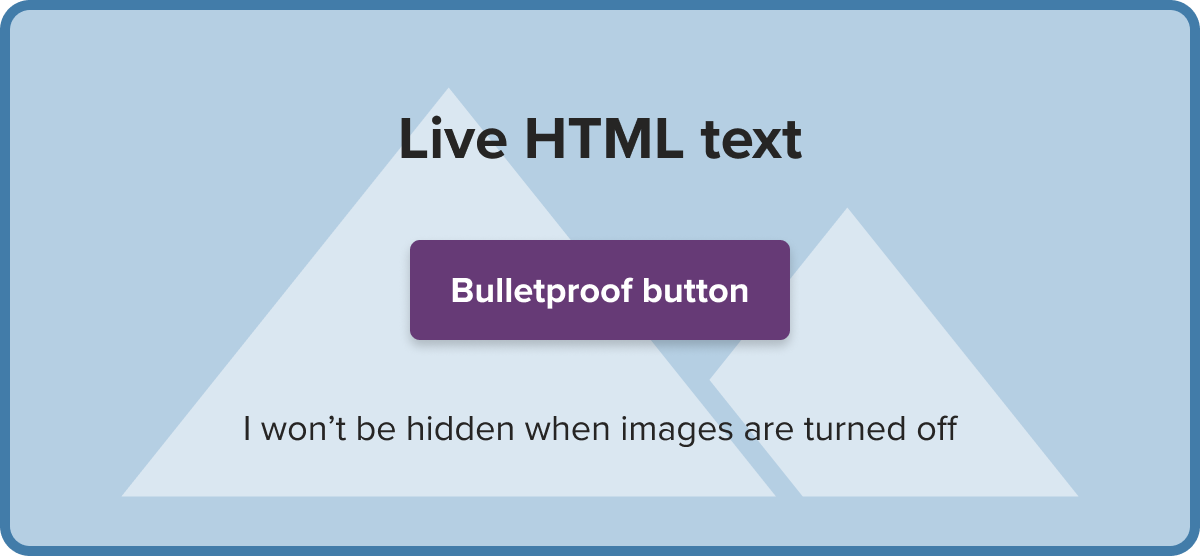 example of live HTML text and a bulletproof button over an email background image