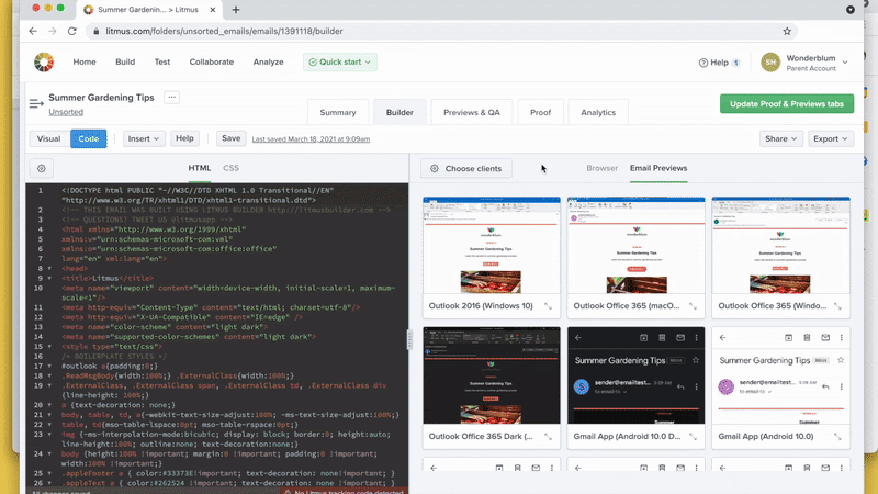  Refreshing one email preview in Litmus Builder