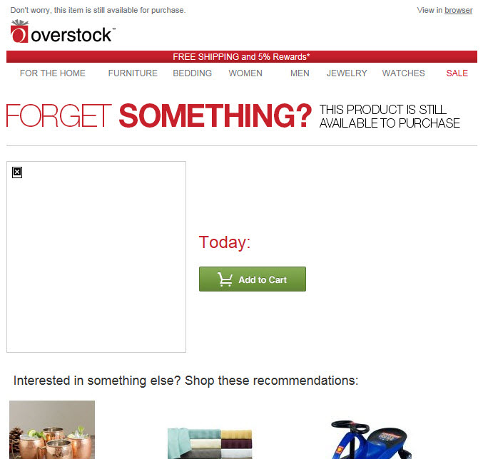 This cart abandonment email didn't pull in information about what was left in the subscriber's cart