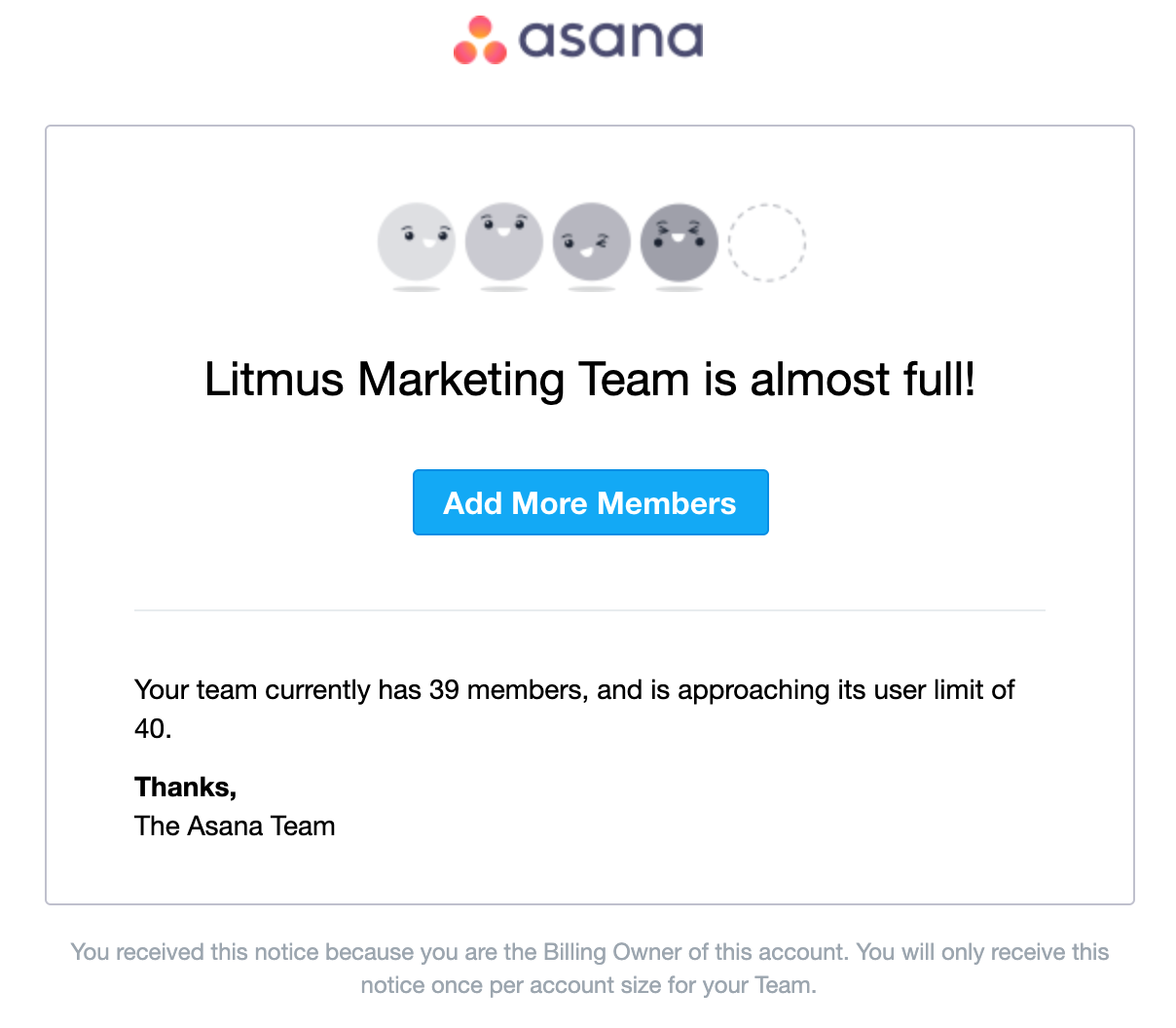 Example of upsell email from Asana