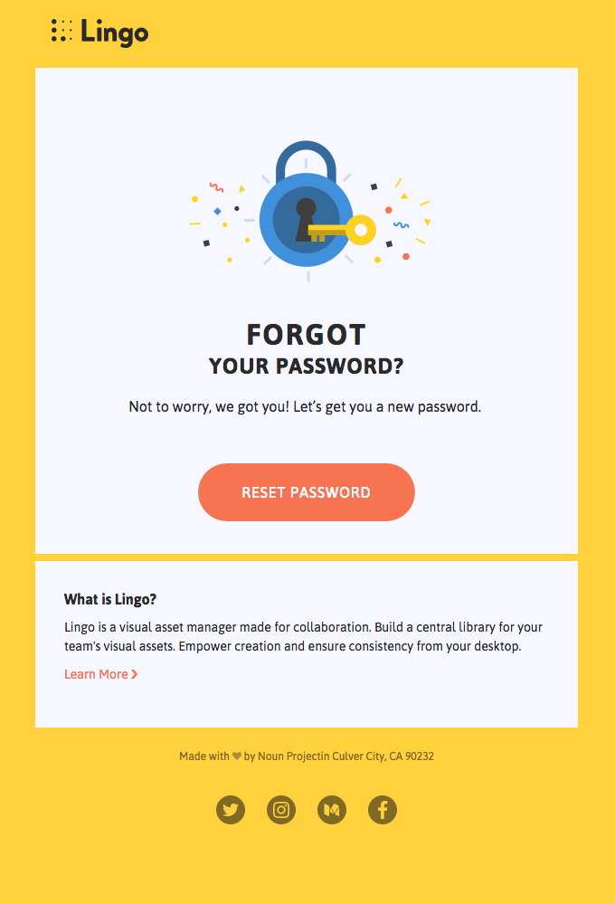 Example of password reset email from Lingo