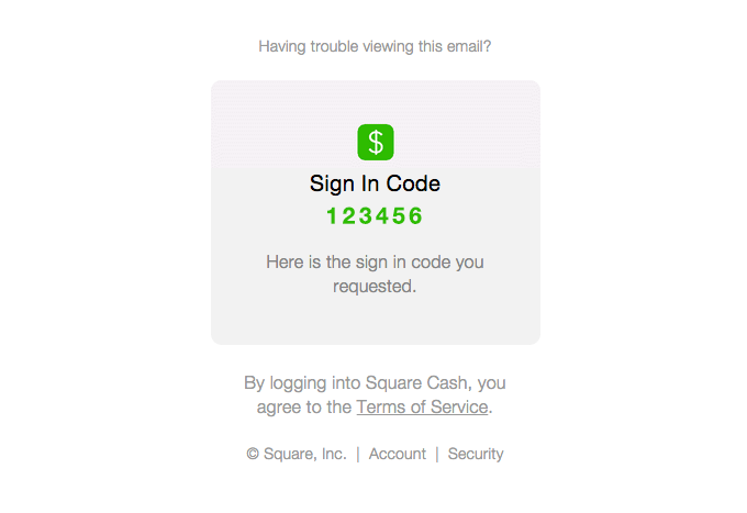 Example of password reset email from Square