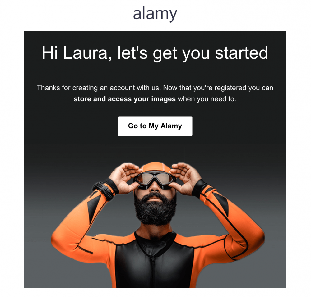 Image of email showing one clear CTA to My Alamy Account