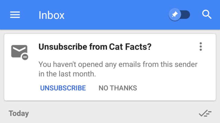 Unsubscribe Suggestions in Inbox by Gmail