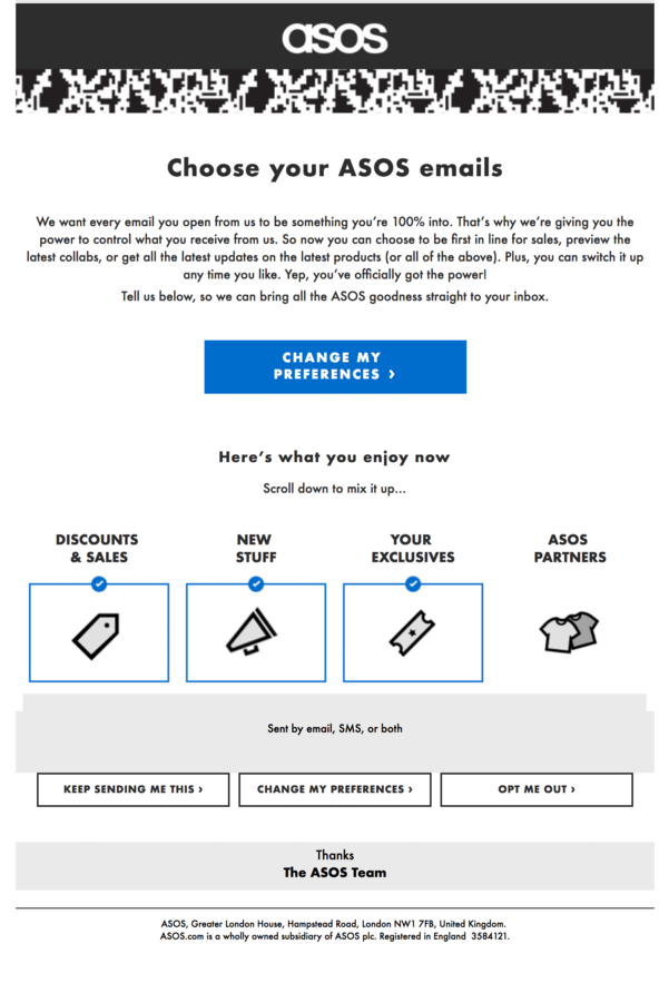 ASOS GDPR re-permission campaign