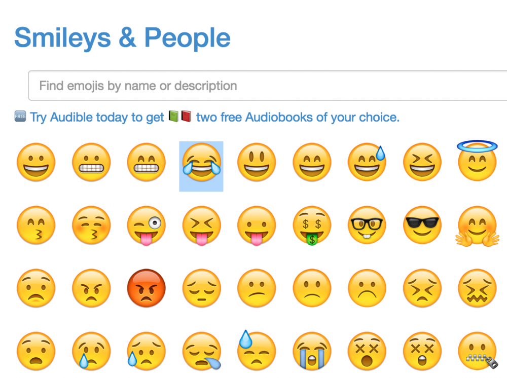Screenshot of Get Emoji, a searchable emoji collection