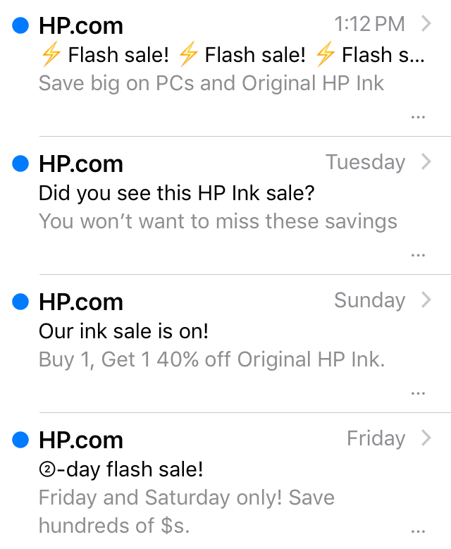 HP emails using the preview text hack