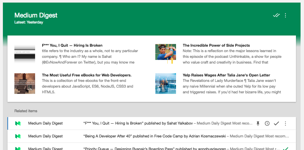 medium example - glanceable newsletter - featured articles