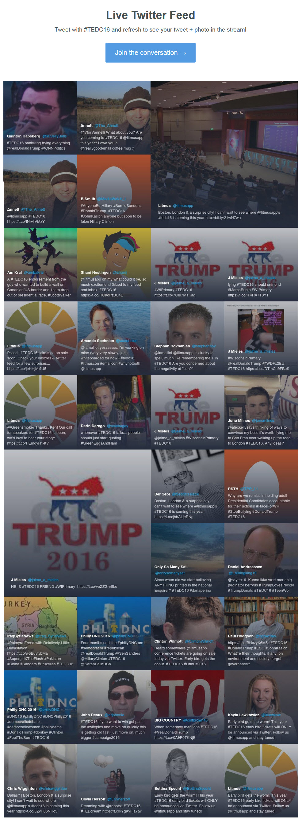 The live, image-enabled Twitter feed from our TEDC 'Save the Date' email