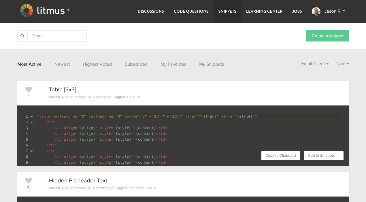 Snippets in Community.