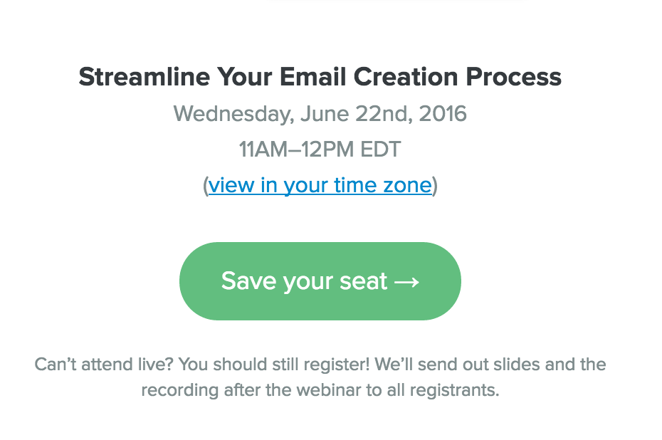 Example of time zone empathy in a webinar email