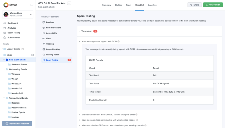 Litmus Plus plan spam test