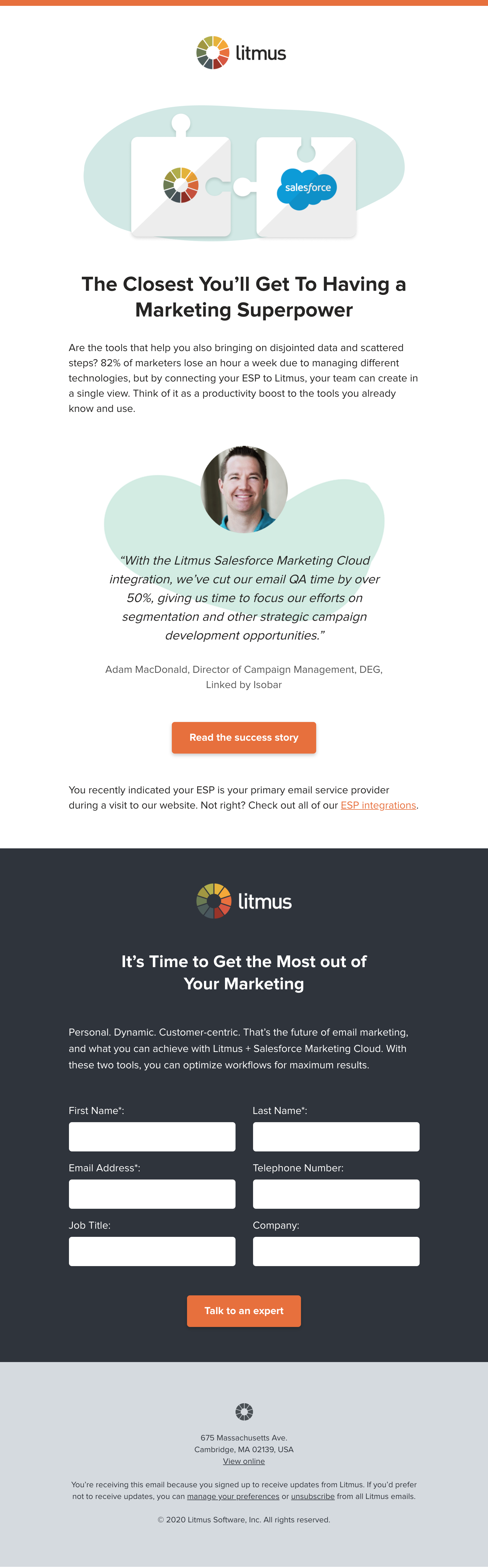 Example of interactive form in email from Litmus