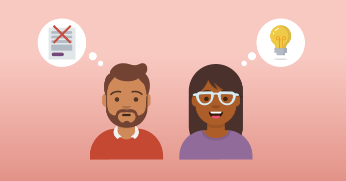 illustration of a man thinking about interactive forms in email and woman with an idea