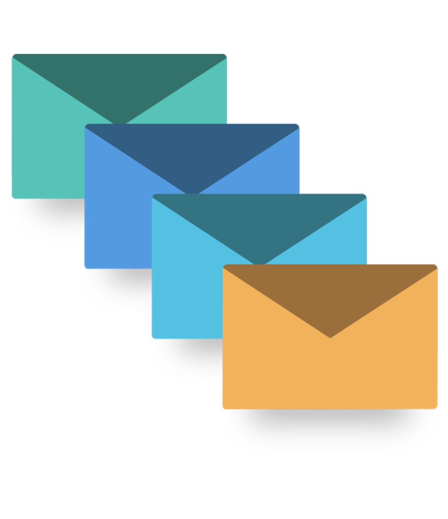 4 envelopes in different colors