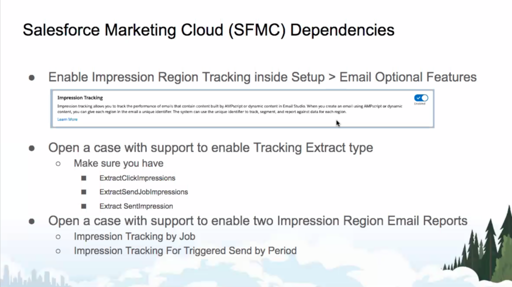 Salesforce Marketing Cloud dependencies for Impression Region Tracking