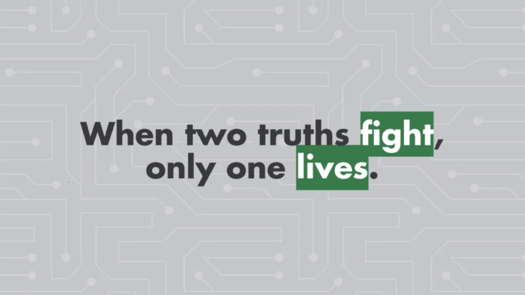 Tamsen Webster keynote slide that says when two truths fight, only one lives