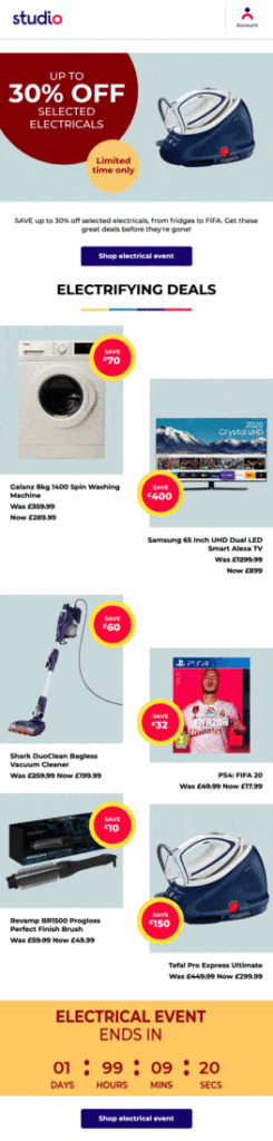 Studio sale specific countdown timer in email Studio sale specific countdown timer in email