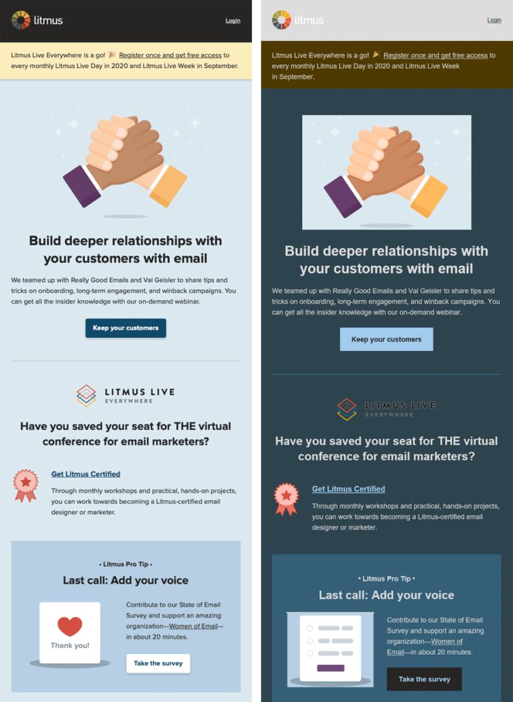 litmus light mode email vs dark mode email full color invert example 749x1024 - Dark Mode Email: Your Ultimate How-to Guide - Litmus