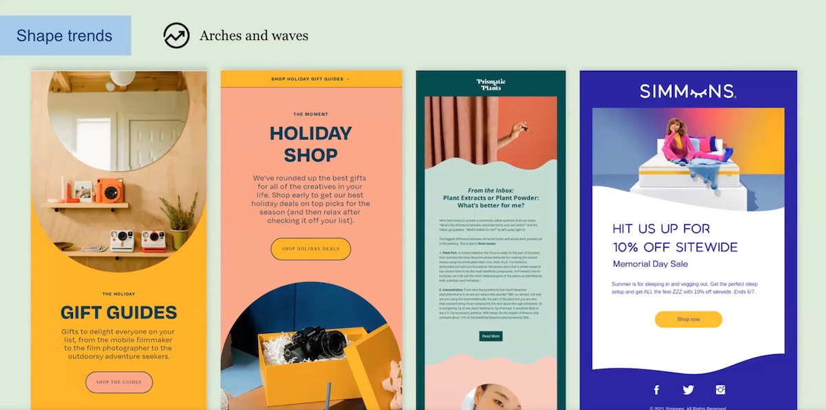 examples of email design trend, Shape Trends