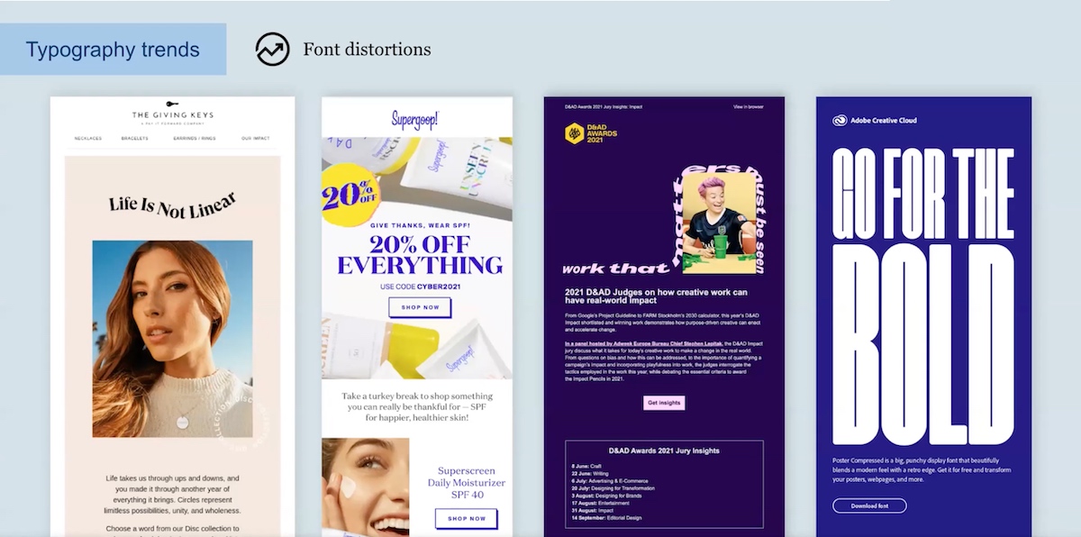 examples of email design trend, Typography Trends
