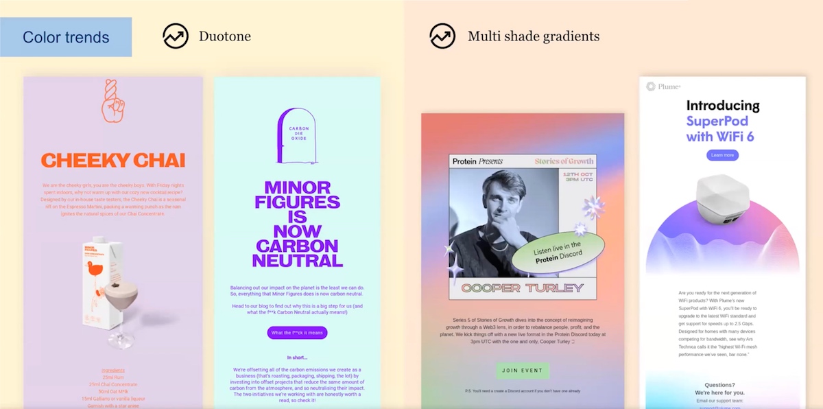 examples of email design trend, color trends