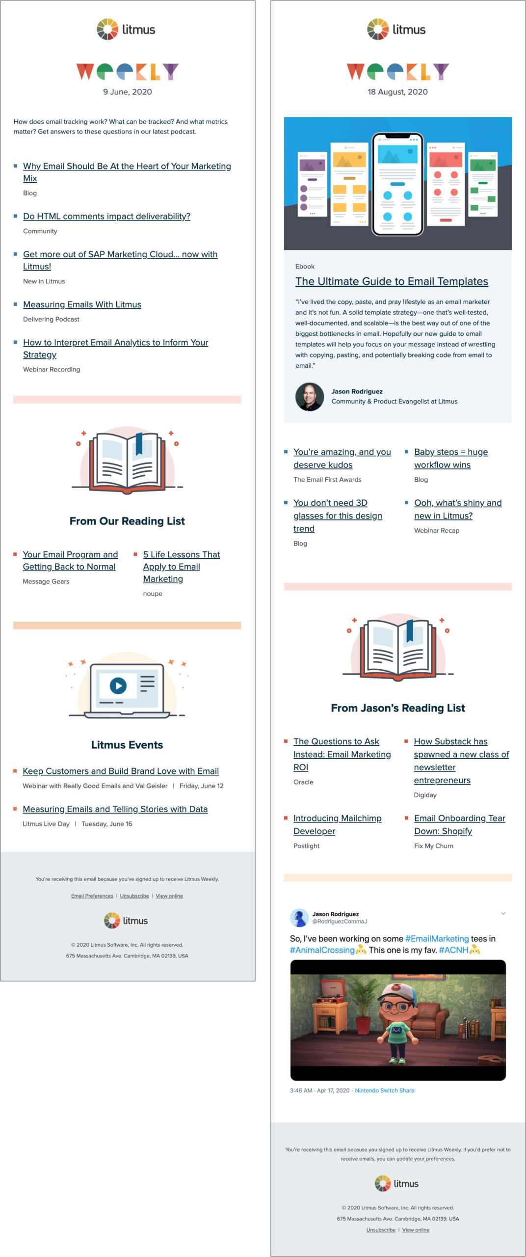 Litmus Weekly design before and after