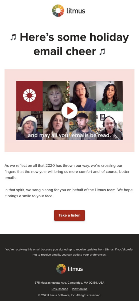 Litmus holiday subscriber appreciation email