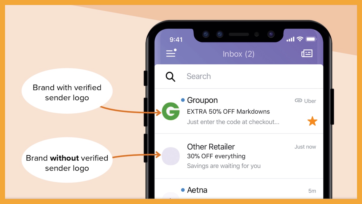 example showing brand with verified sender logo and brand without verified sender logo