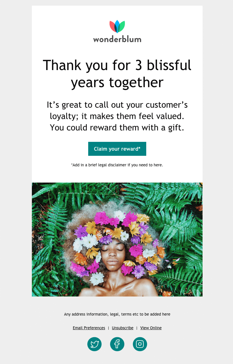 free anniversary email template or customer loyalty email template