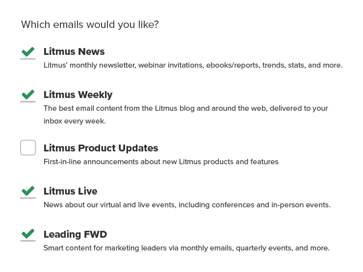 Example showing Litmus' Email Preferences