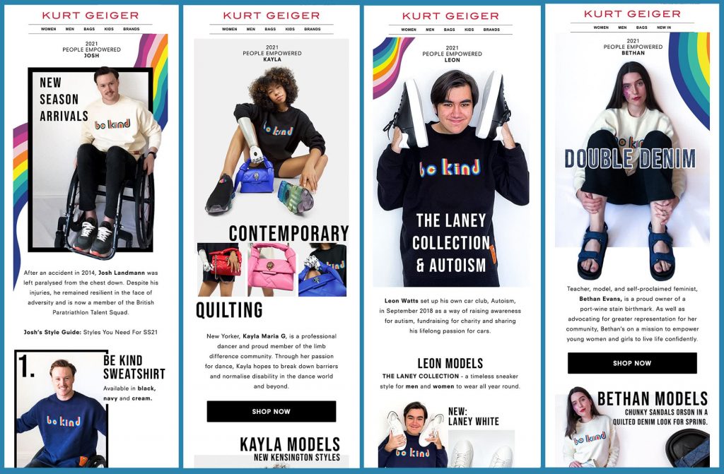 Kurt Geiger email examples of People Empowered campaign