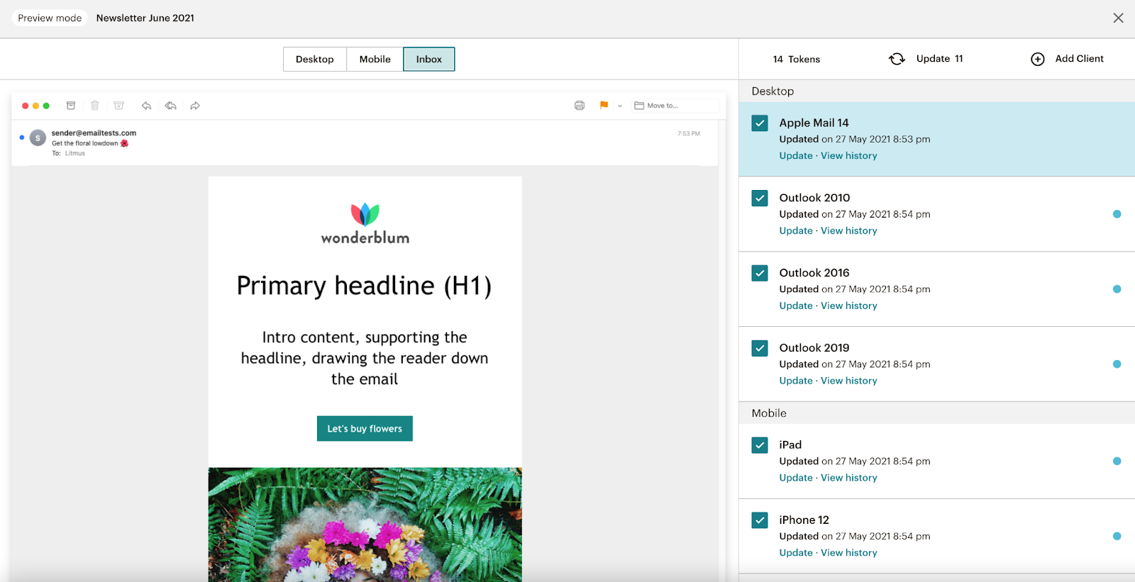 Litmus Inbox Previews in Mailchimp