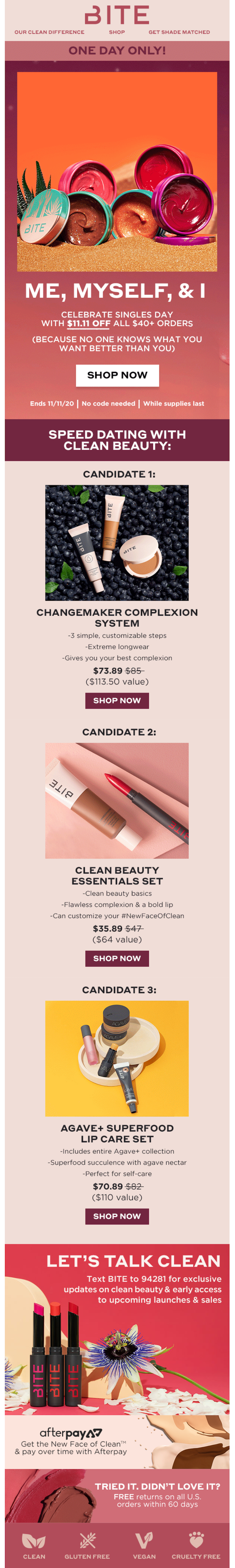 bite beauty singles day email