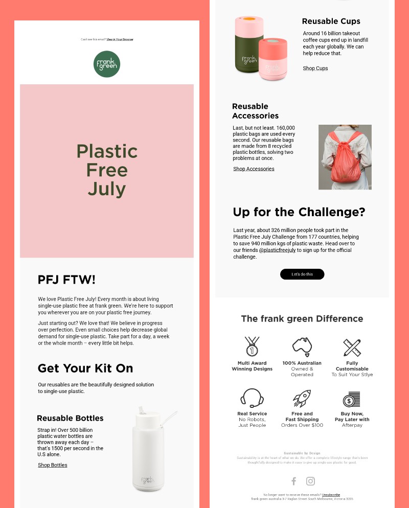 frank green Plastic Free July email