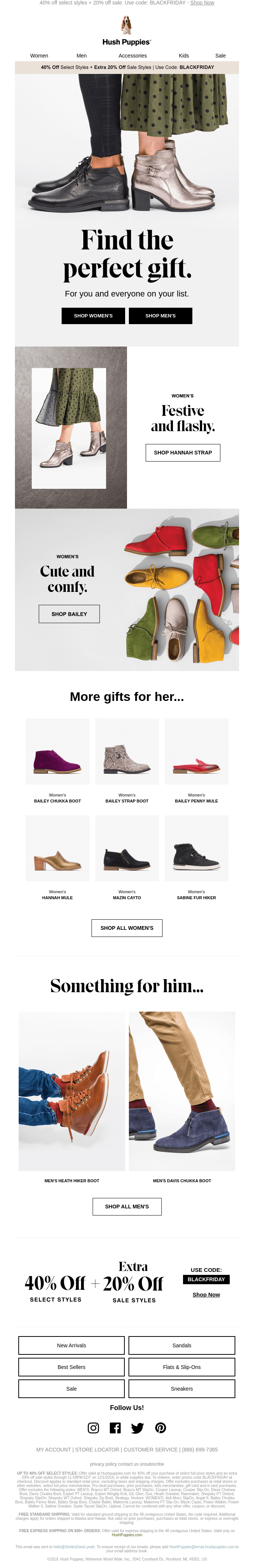gift guide email from Hush Puppies