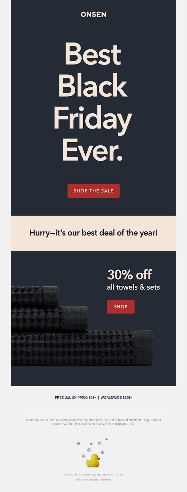 Black Friday email from Onsen